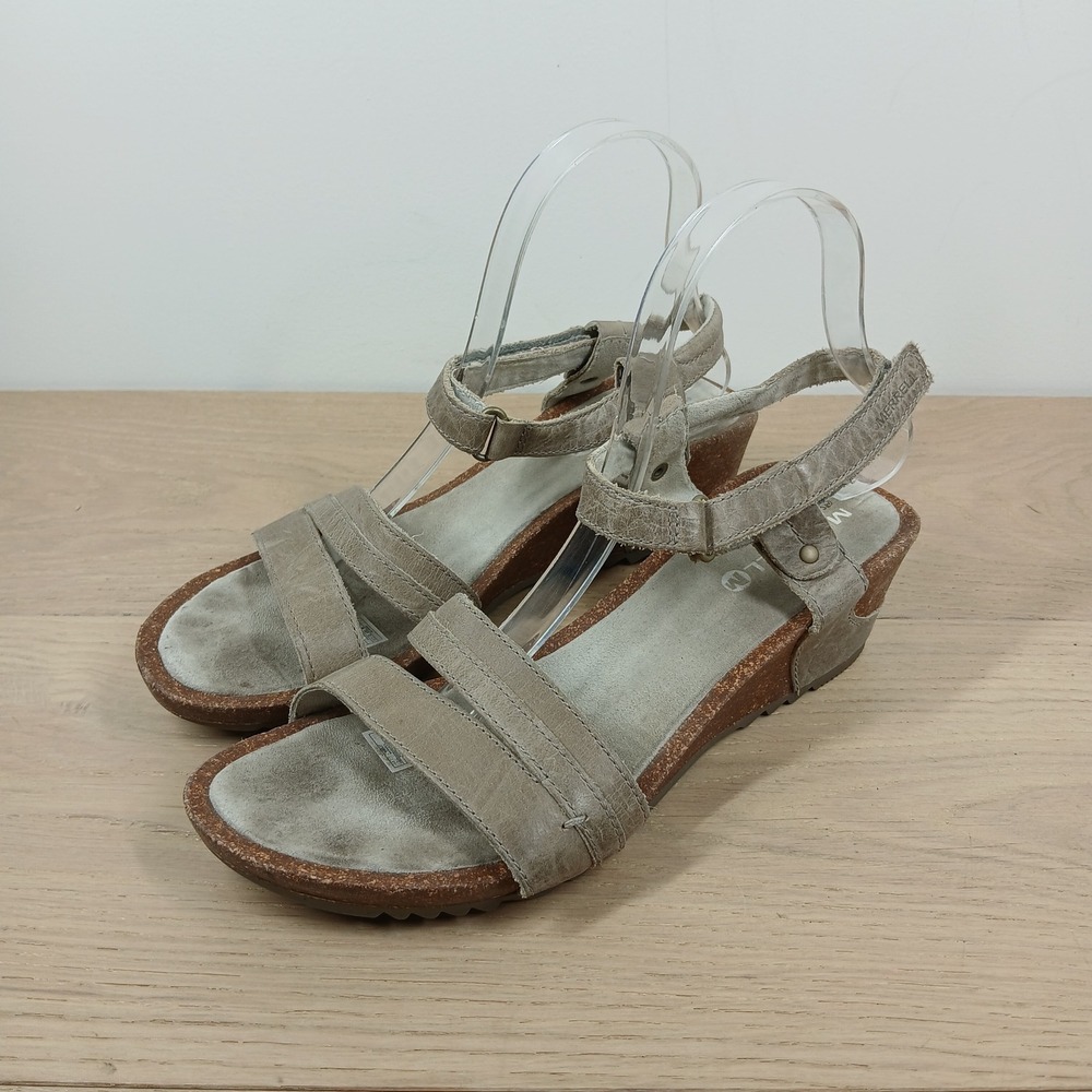 Merrell Wedge Sandals Womens 9 Around Town Sunvue Taupe Leather